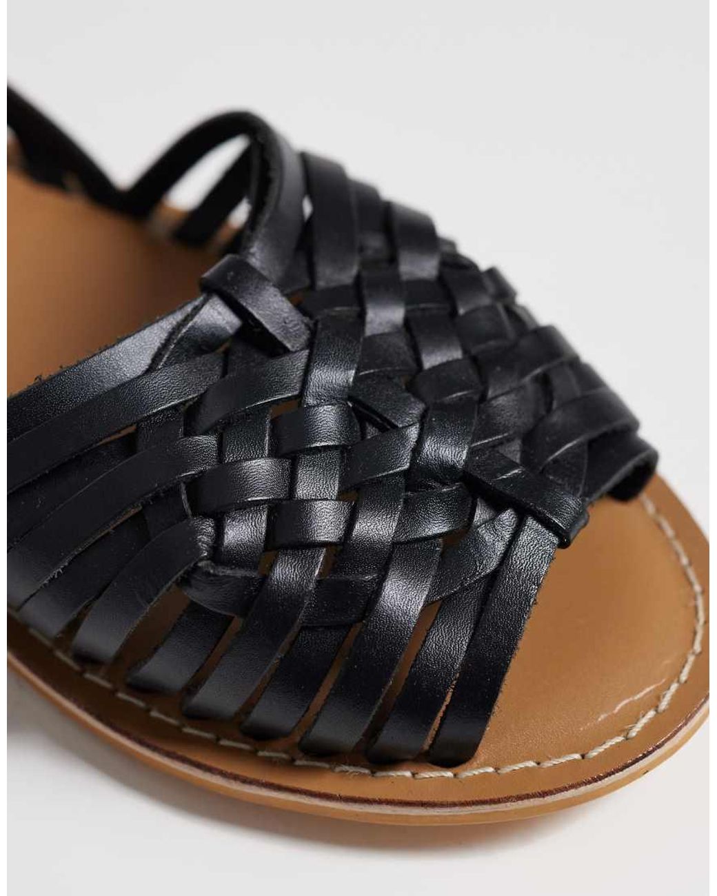 ASOS Blue Fray Leather Woven Flat Sandals