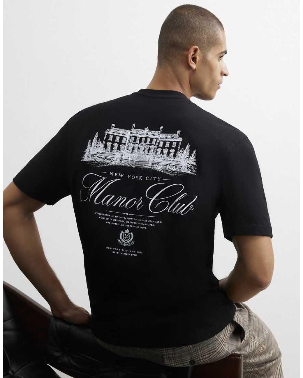 River Island Black Regular Fit Cotton Manor Club T-Shirt for men