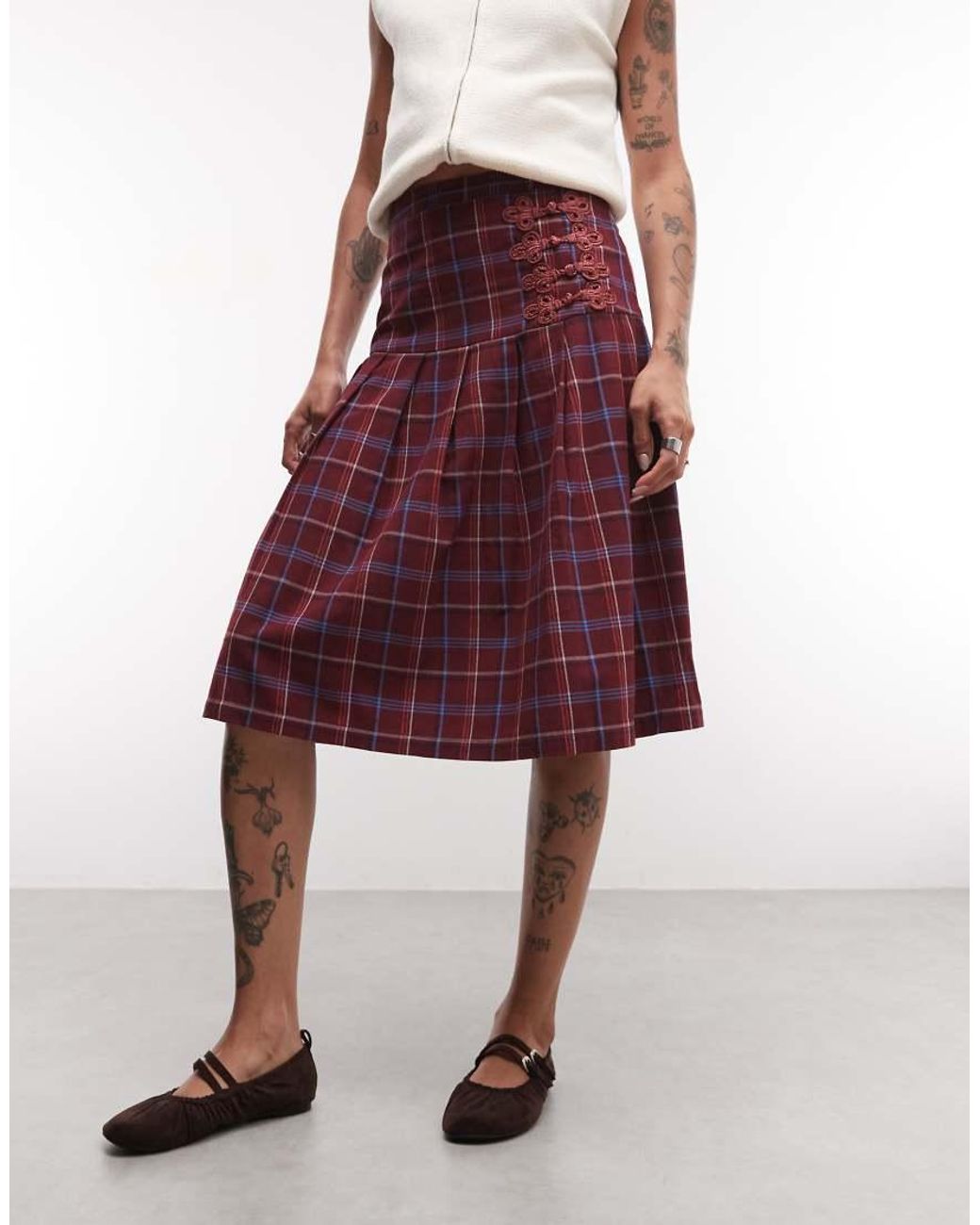Reclaimed Vintage Red Check Kilt With frogging Trims