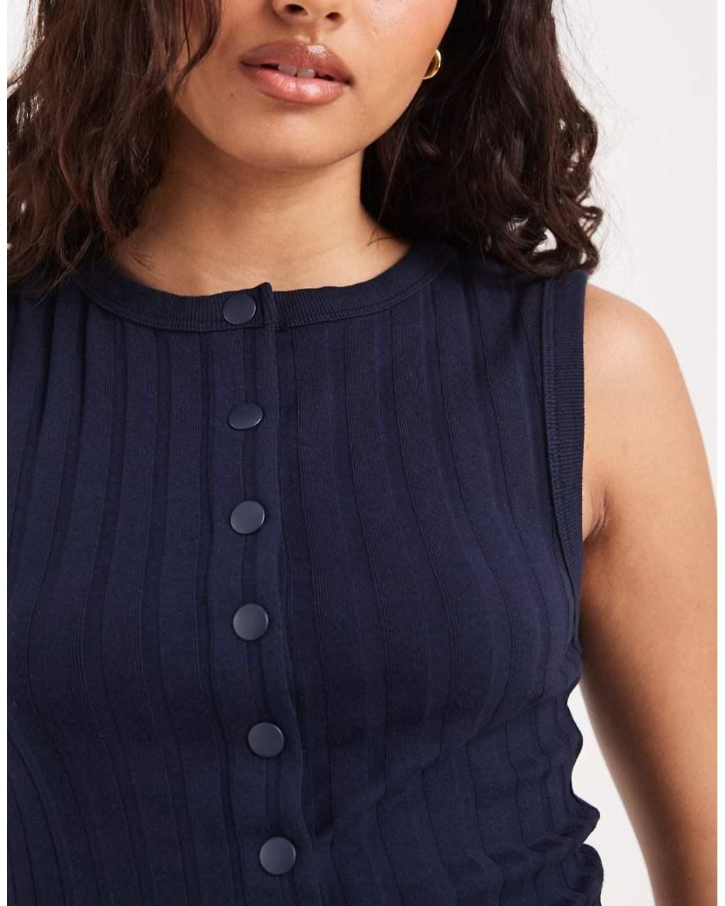 River Island Blue Button Down Tank Top