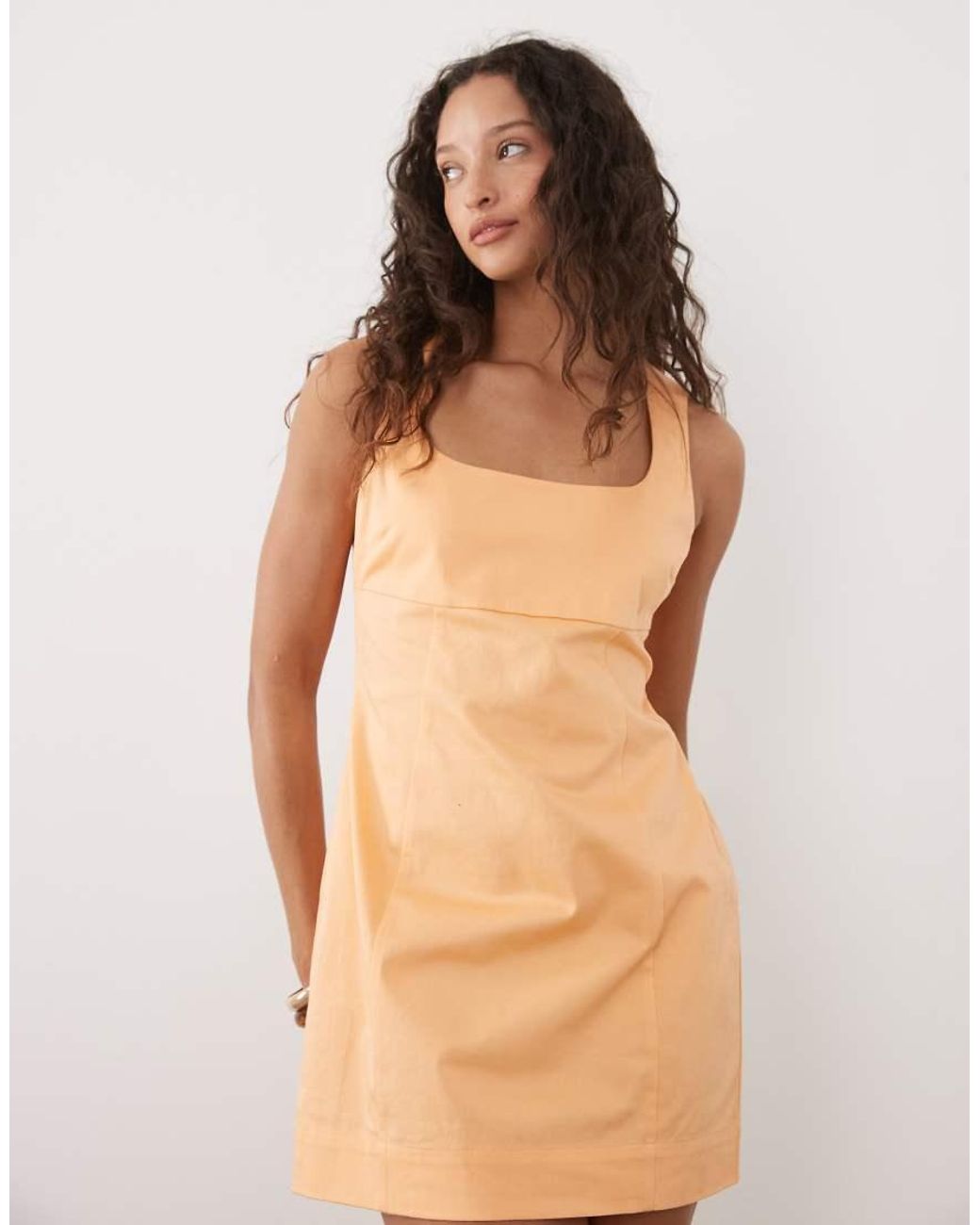 ASOS Natural Square Neck Structured Cotton Mini Sundress