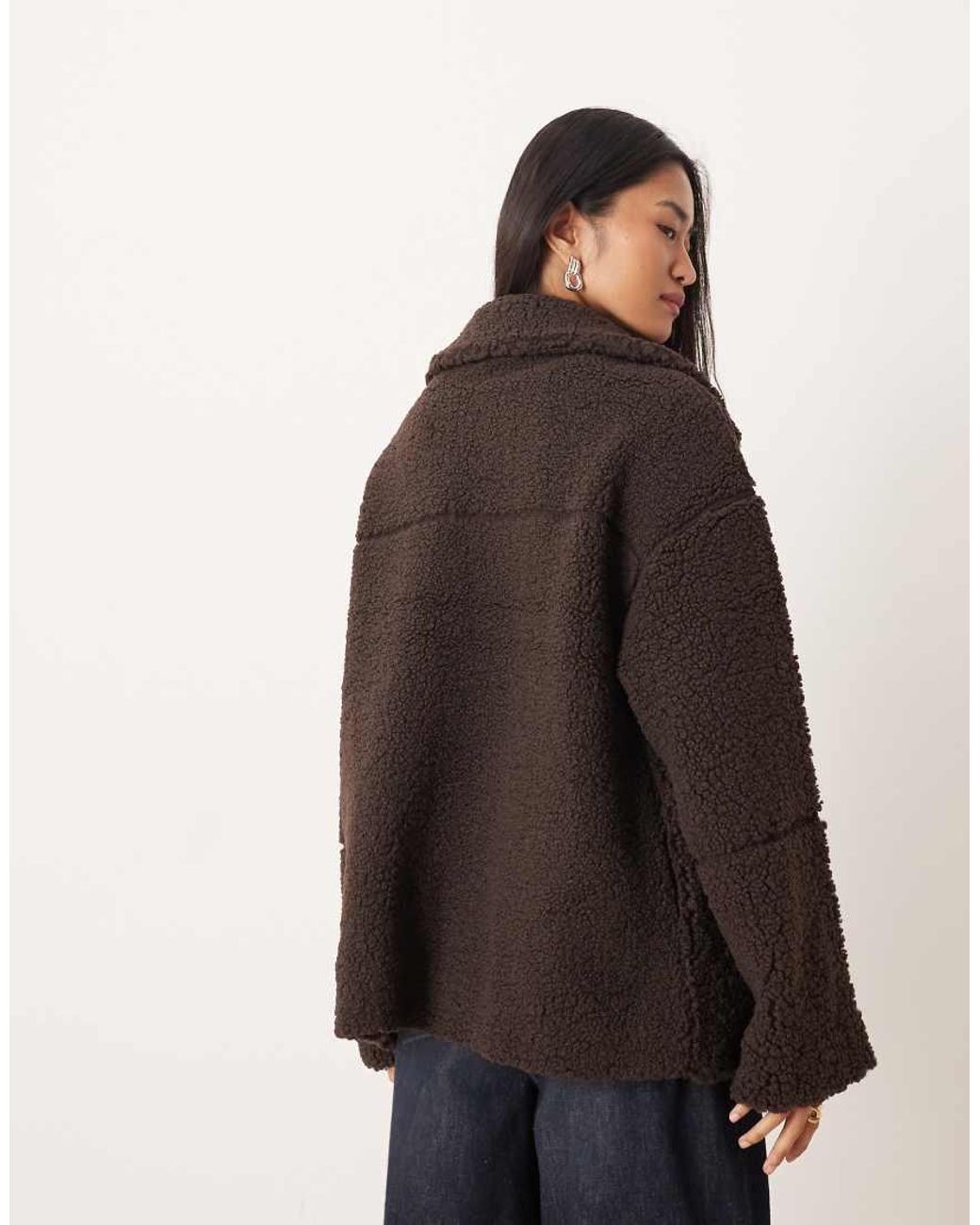 Gina Tricot Brown Pile Zip Up Shacket Jacket