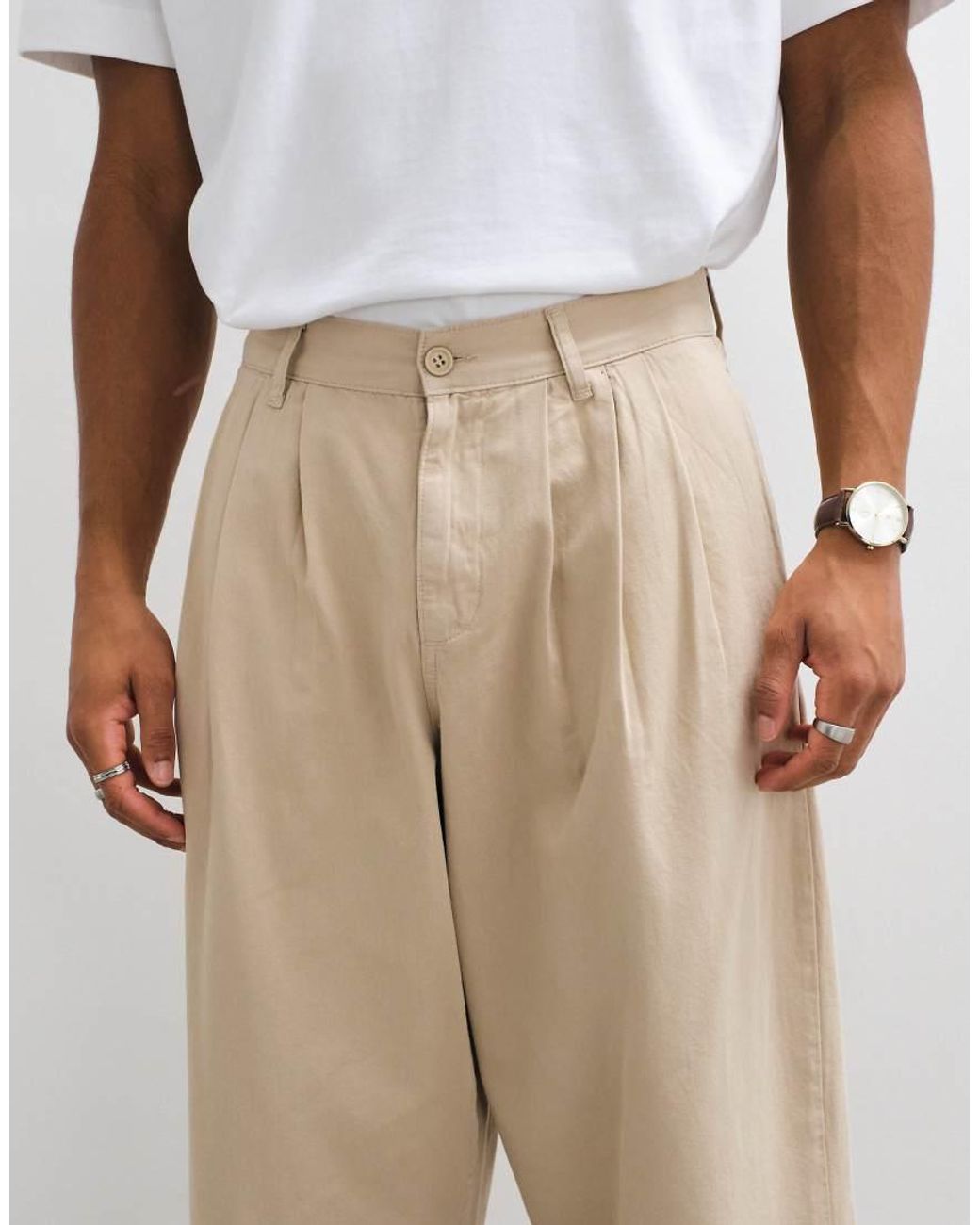 ASOS White Oversized Tapered Trousers for men