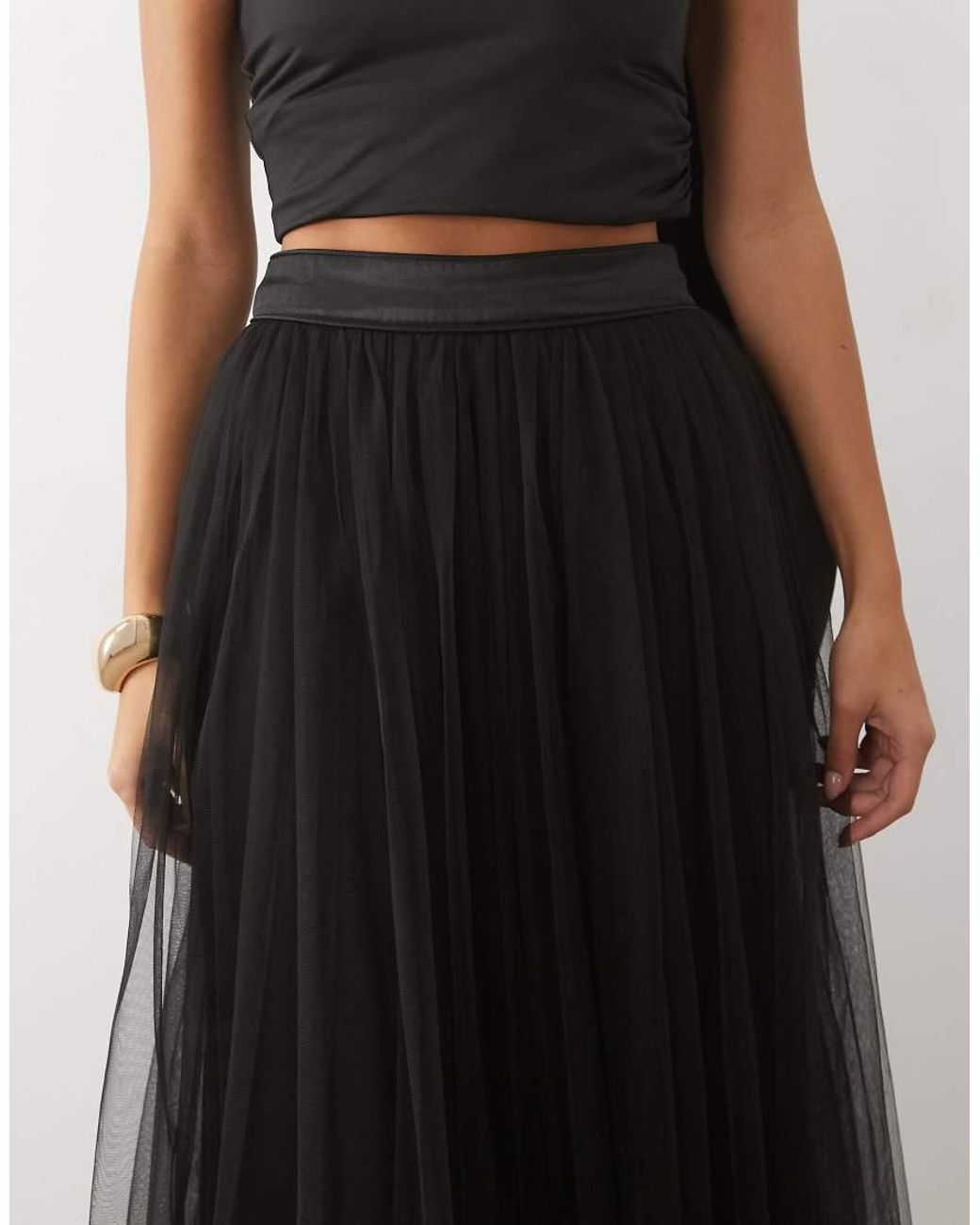 LACE & BEADS Black Tulle High Waist Full Maxi Skirt