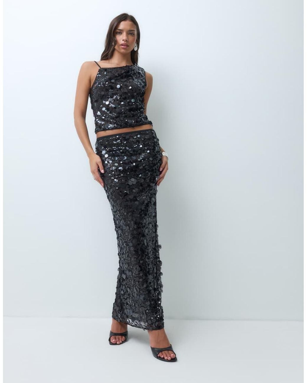 ASOS Black Co-Ord Sequin Asymmetric Cami With Gathered Shoulder