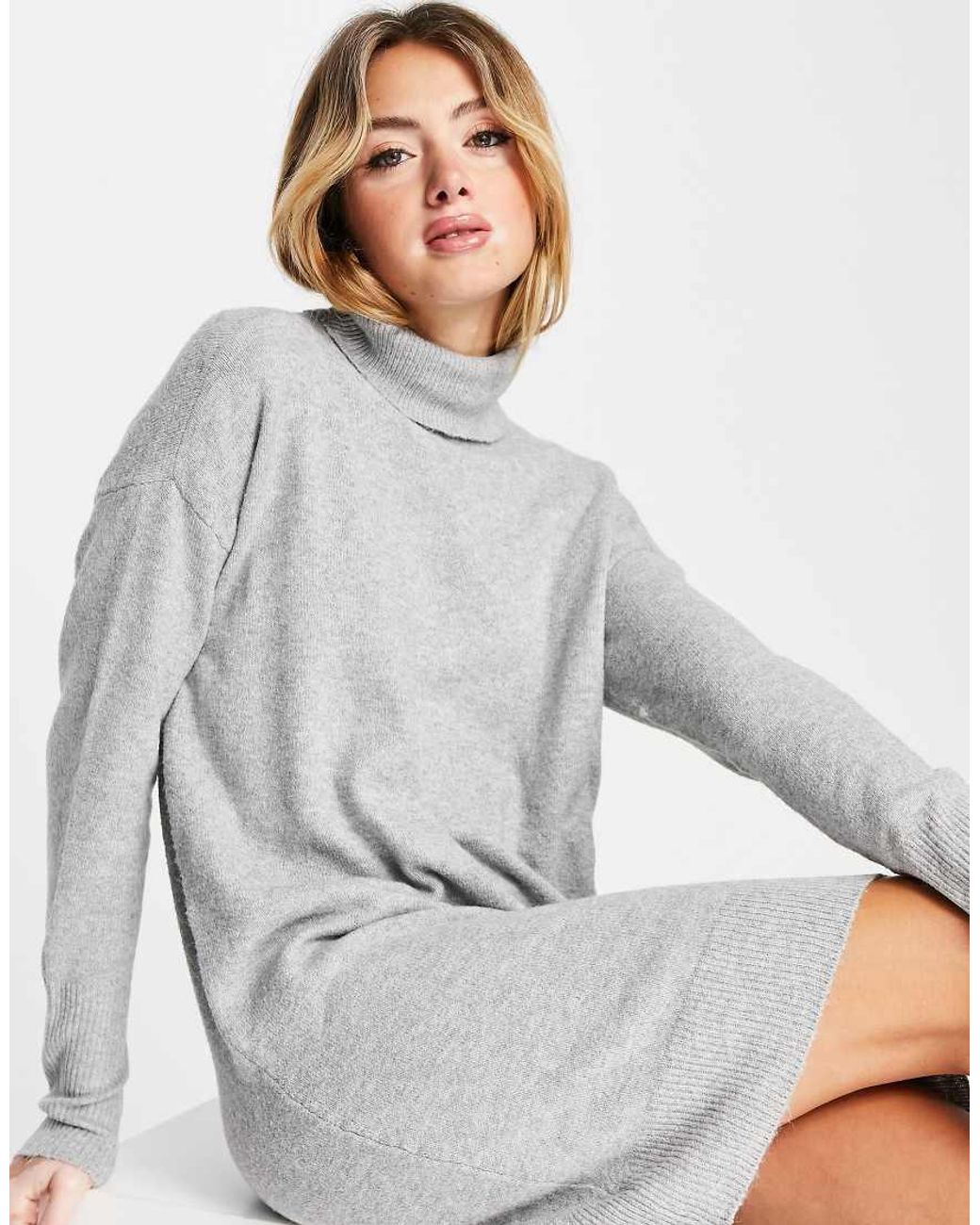 Vero Moda Gray Roll Neck Mini Sweater Dress