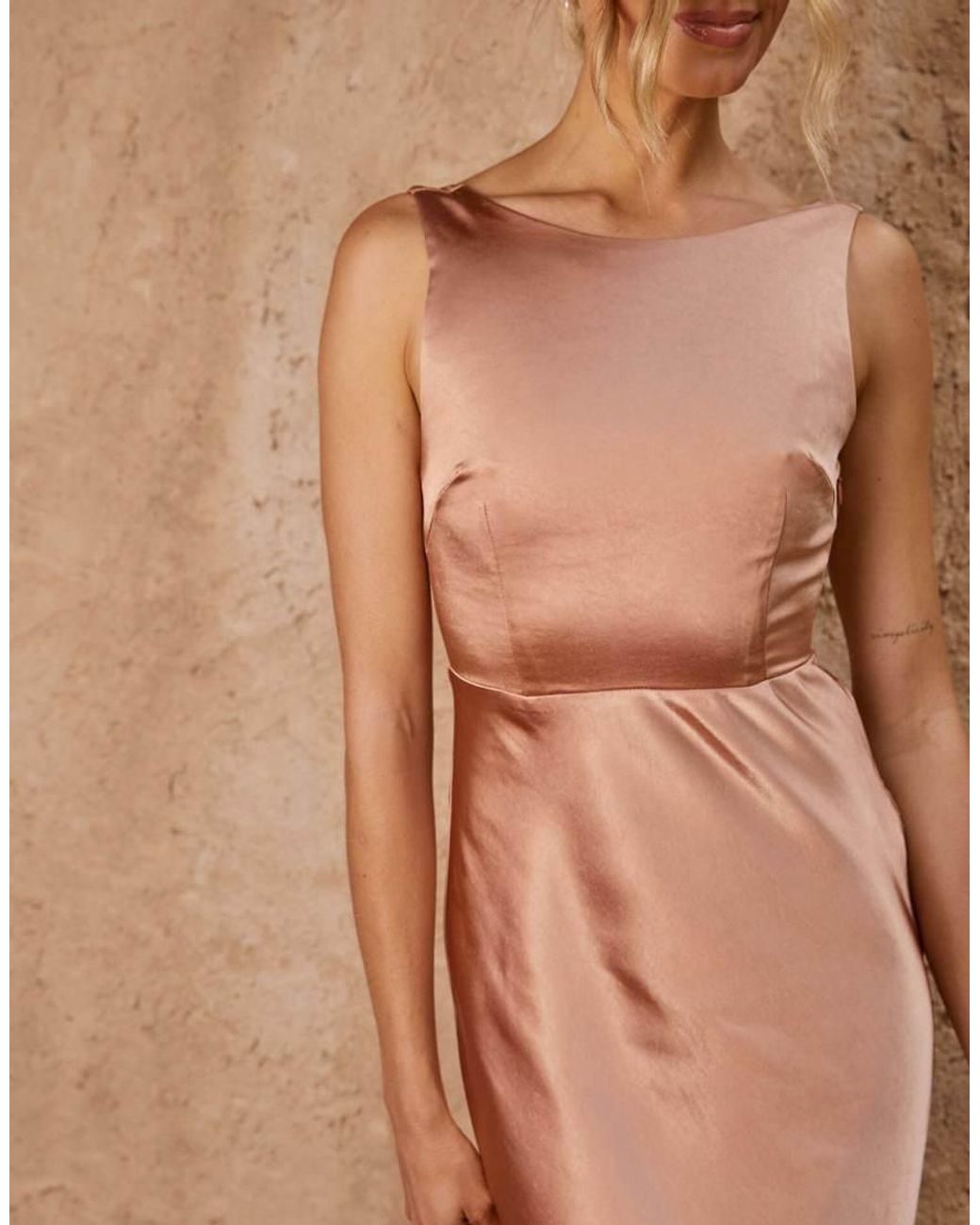 Six Stories Brown Cowl Back Satin Bridesmaid Dress