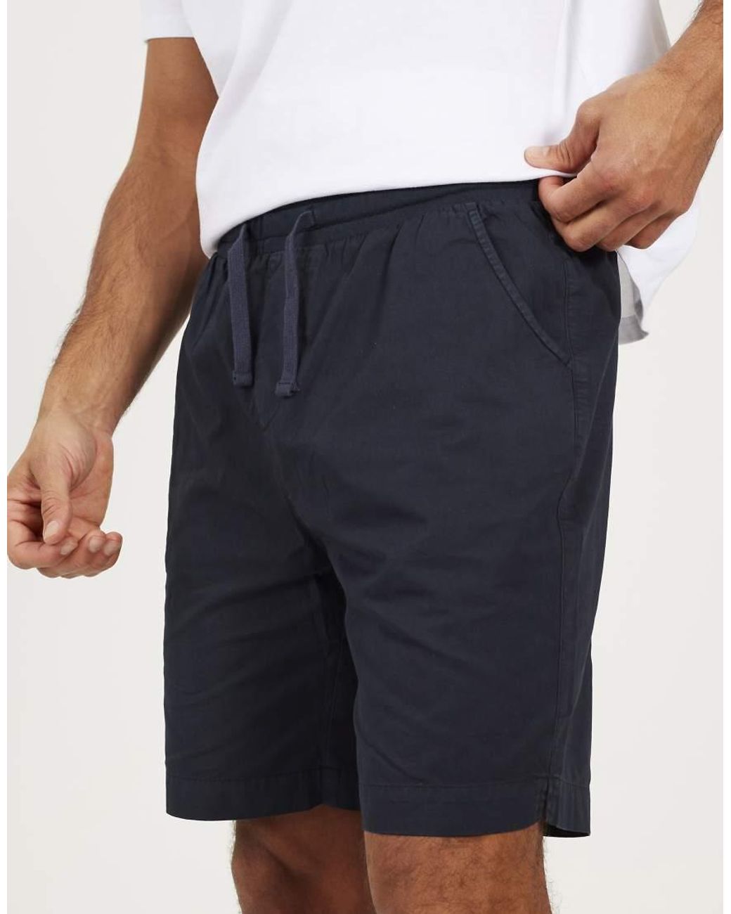 Brave Soul Blue Cotton Elasticated Waist Drawstring Shorts for men