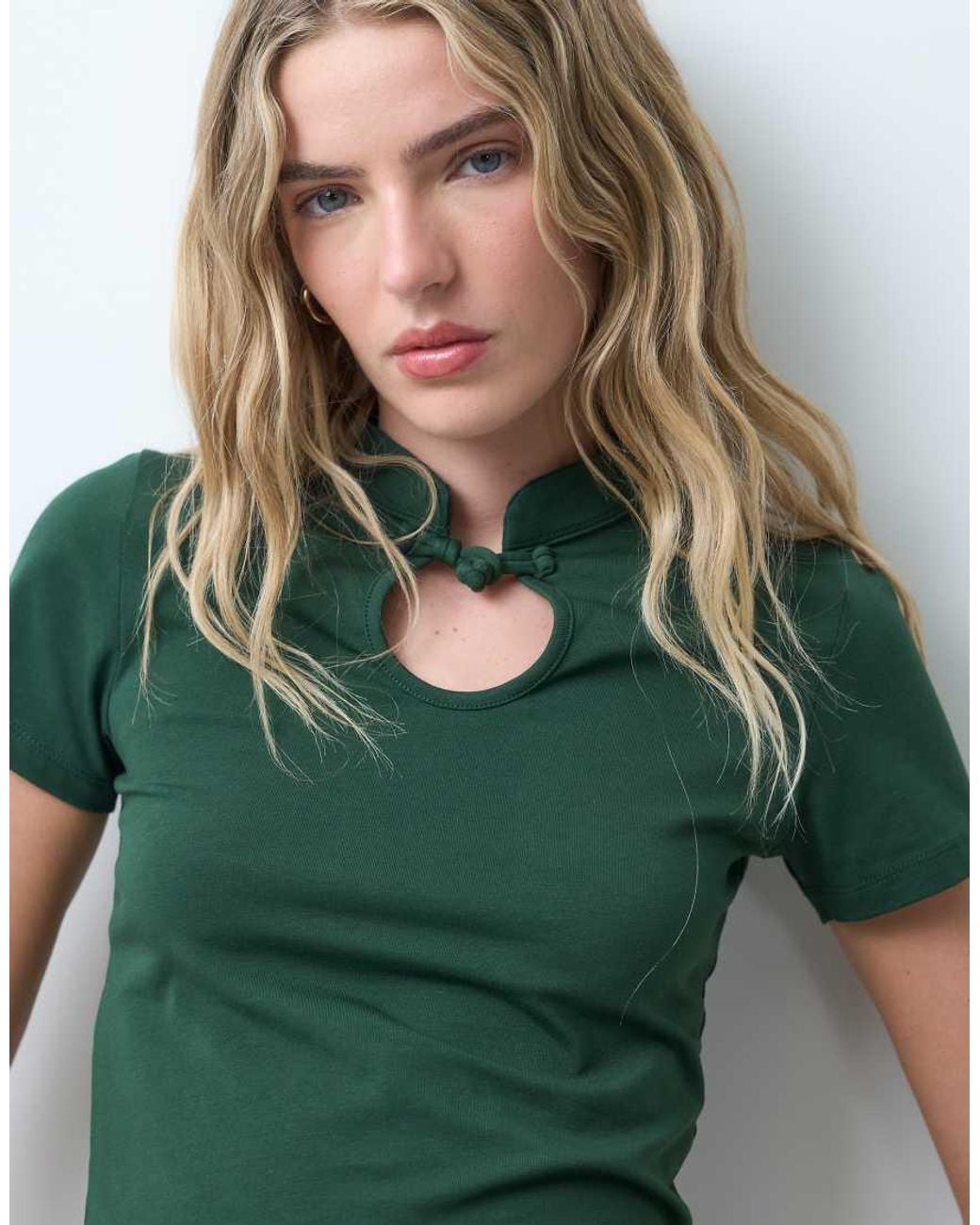 JJXX Green Keyhole Top With Pankou Detail