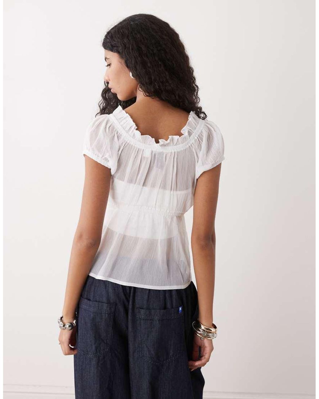 Collusion White Frill Trim Short Sleeve Blouse