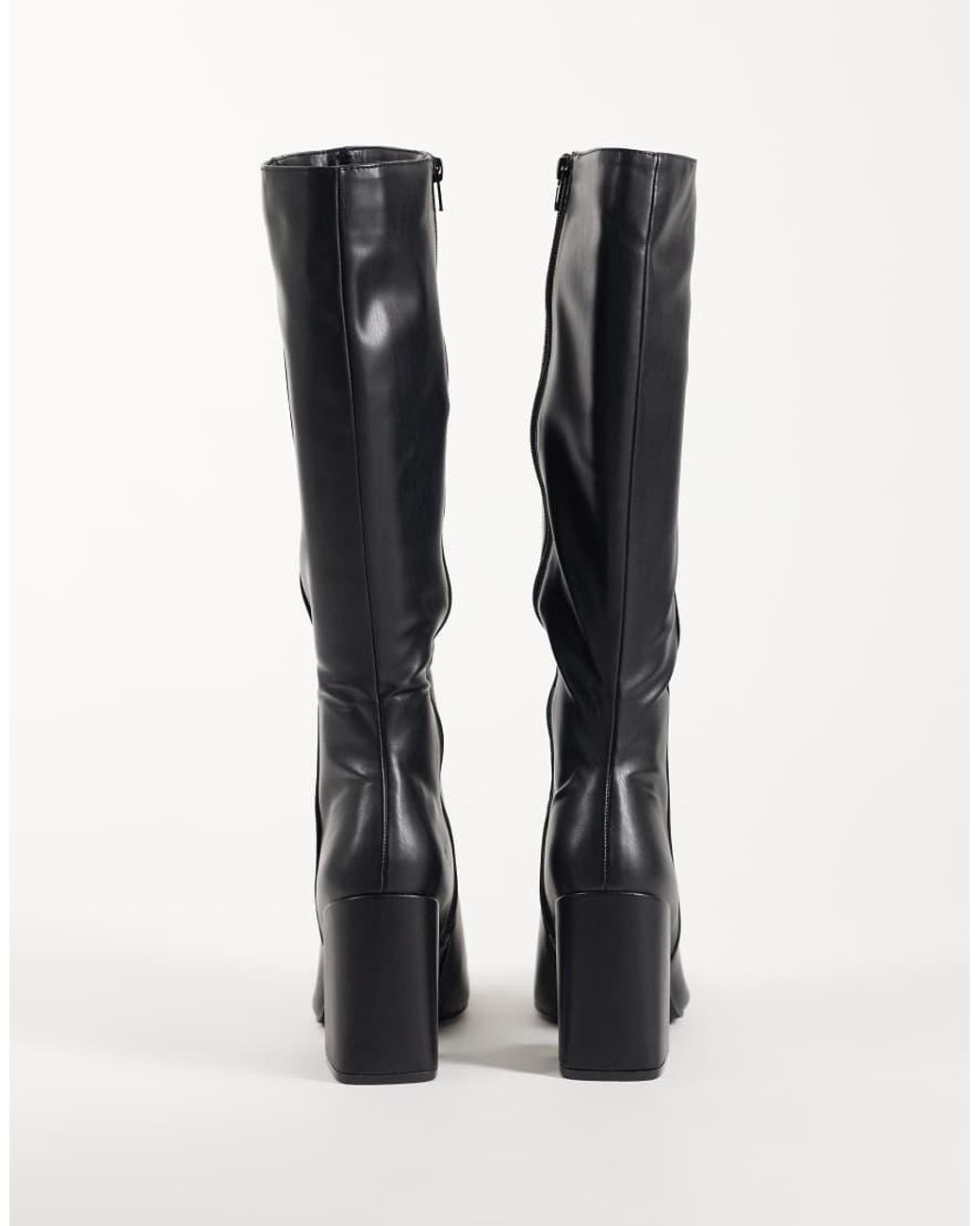 Public Desire Black Apology Block Heel Knee Boots
