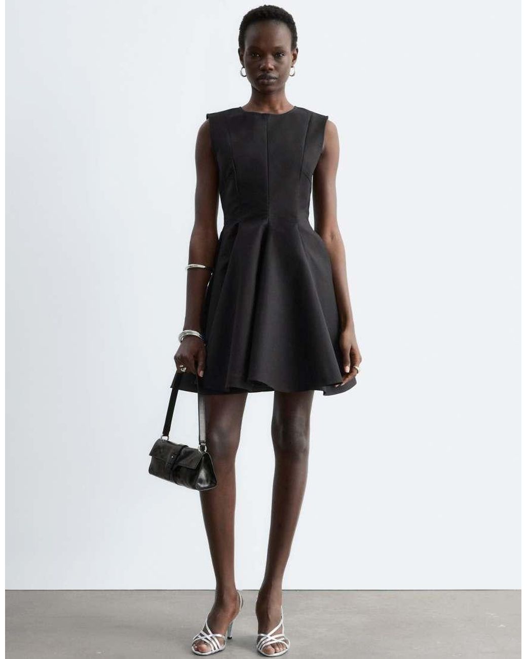 & Other Stories Black Structured Mini Dress With Circle Skirt