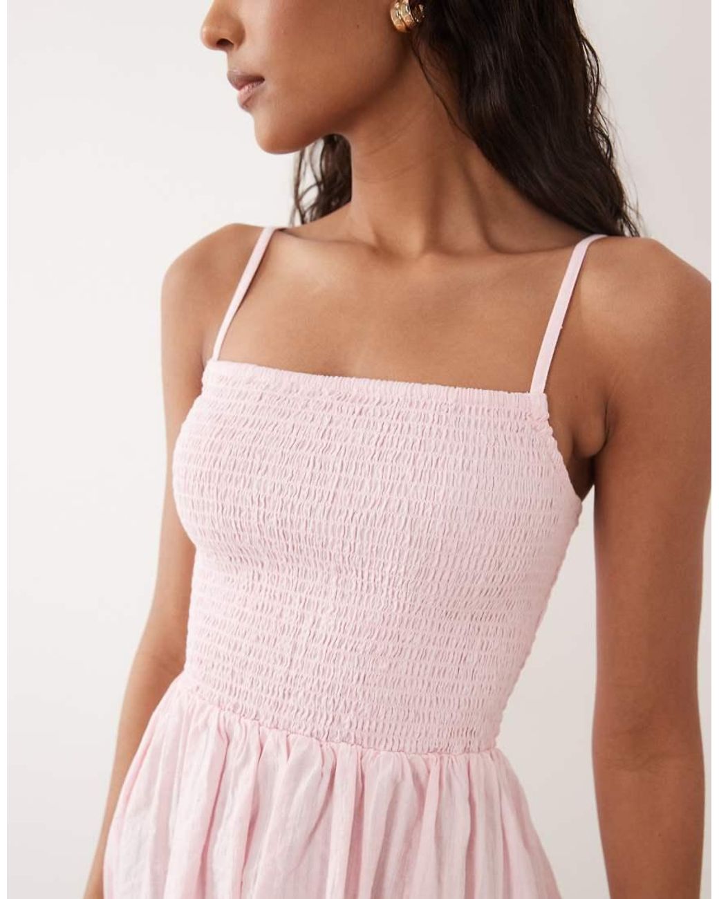 Brave Soul Pink Shirred Mini Sundress