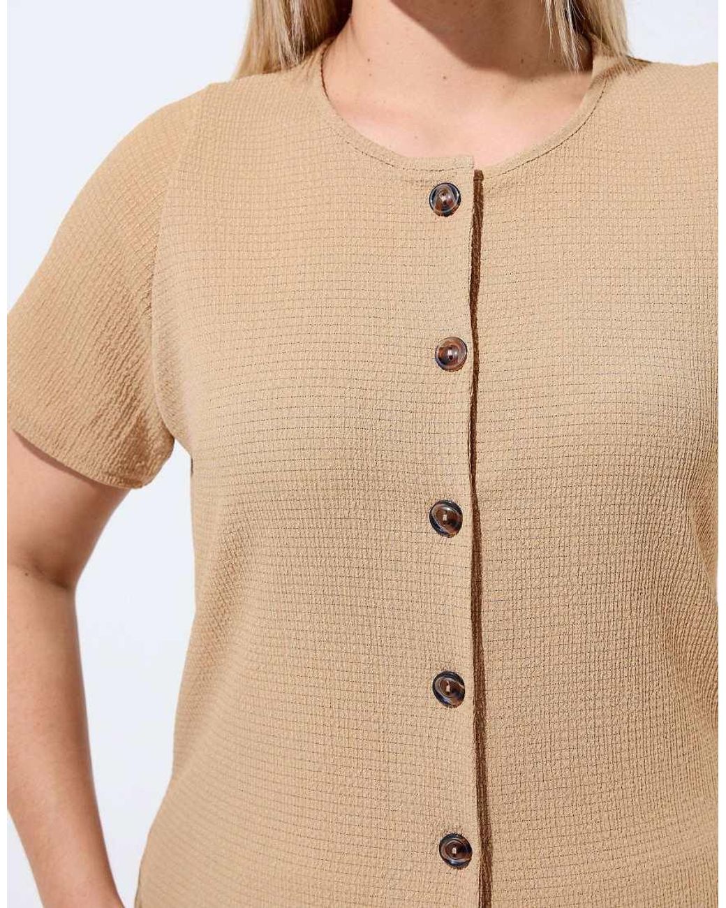 Yours Clothing Natural Crinkle Short Sleeve Top