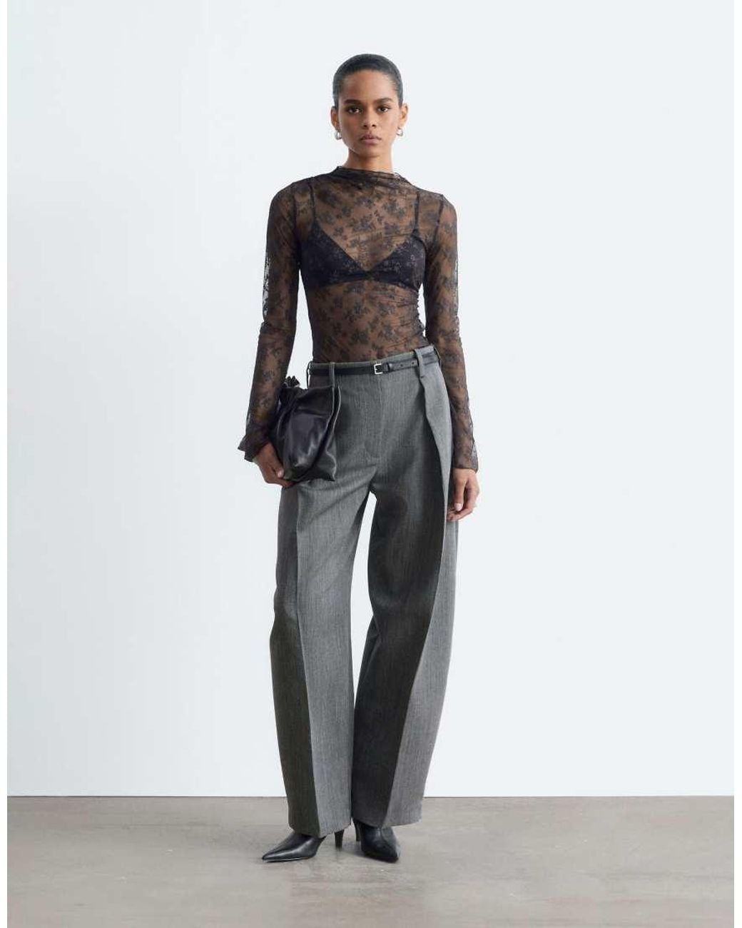 & Other Stories Black Long Sleeve Lace Top