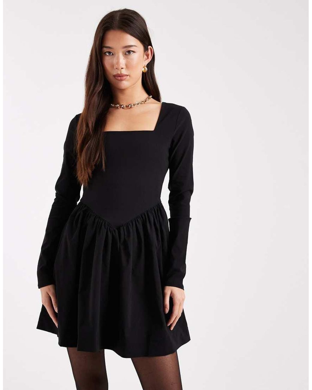 ONLY Black Corset Detail Long Sleeve Mini Dress