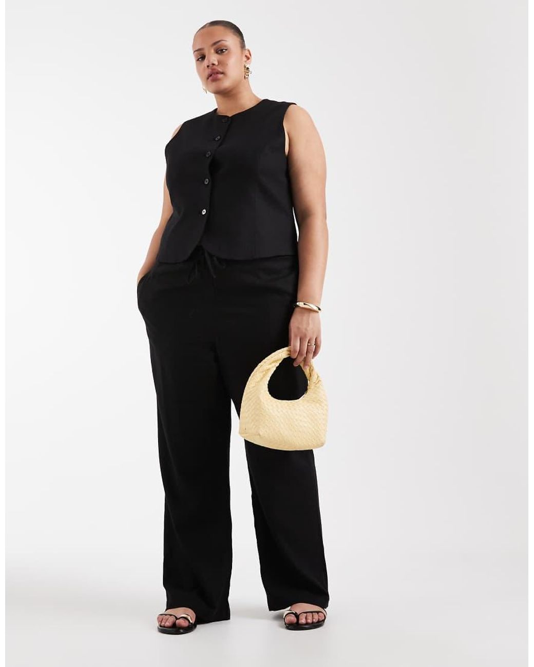 ONLY Black Linen Blend Waistcoat Co-ord