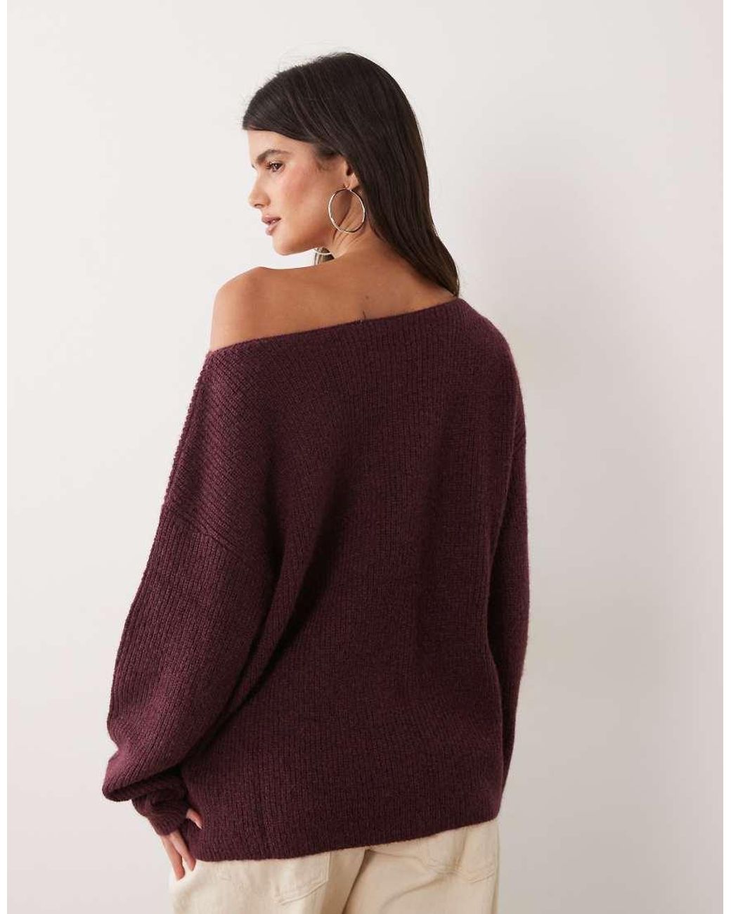 Miss Selfridge Purple Slouchy Slash Neck Jumper