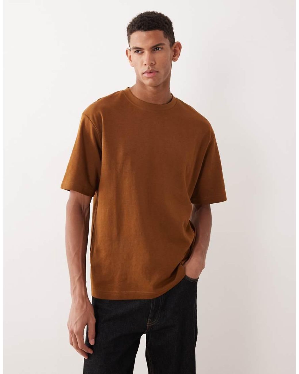 Camiseta Marrón Extragrande De Tejido Grueso SELECTED de hombre de color Brown