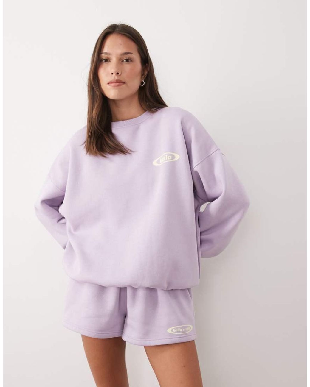 Kaiia Purple Studio Cotton Rich Printed Logo Oversized Sweatshirt Co-Ord