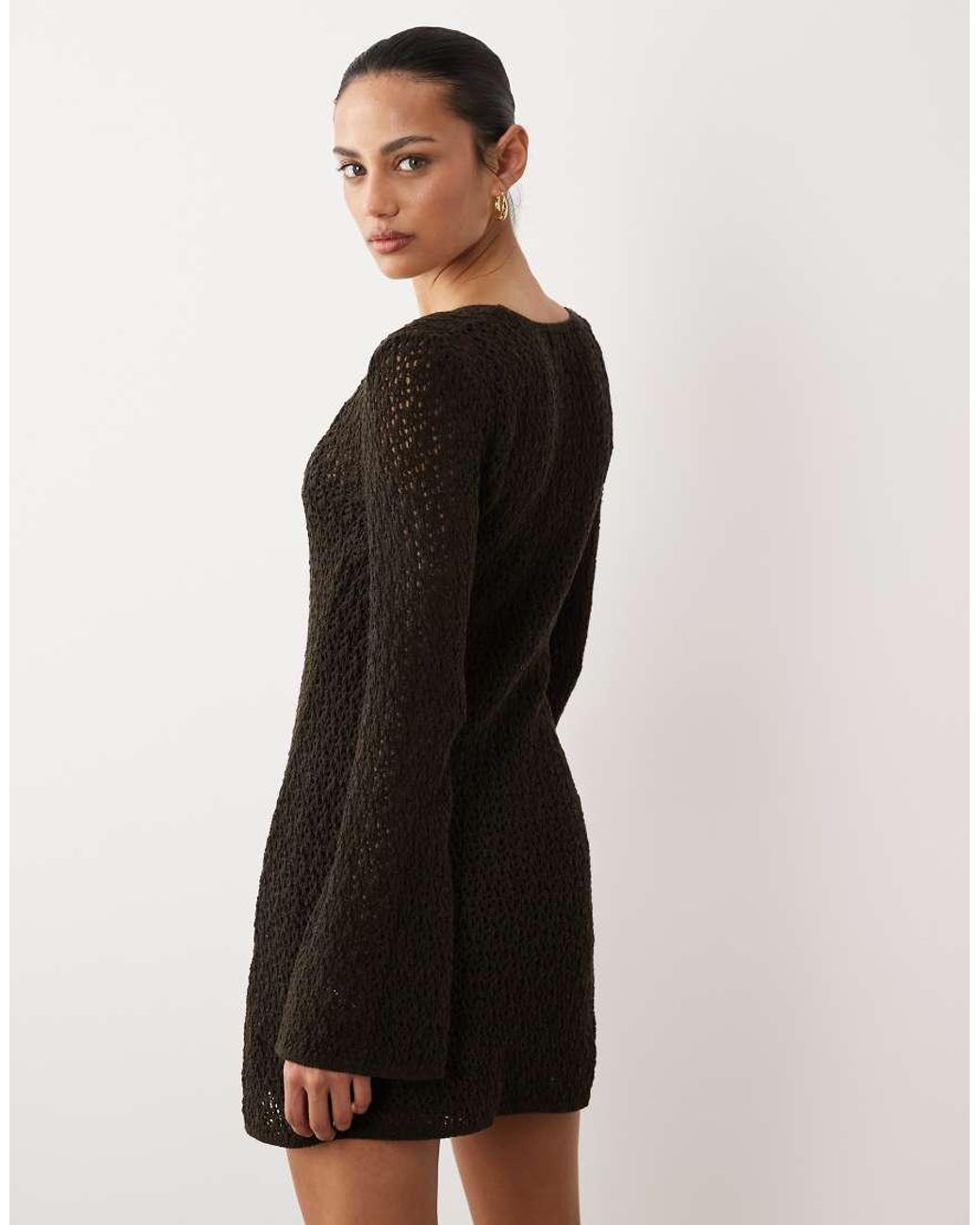 New Look Black Ring Detail Crochet Kaftan