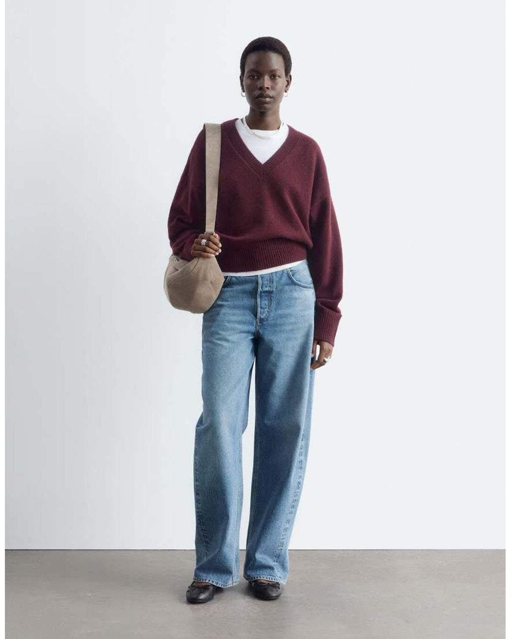 & Other Stories Red Knitted V Neck Sweater