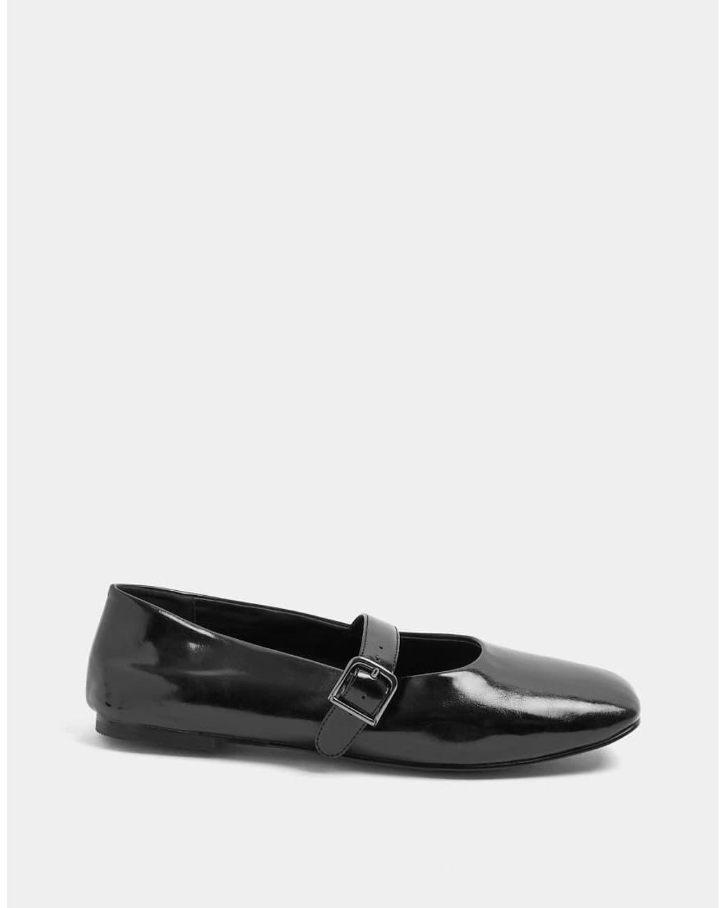 Yours Clothing Black Wide Fit Patent Mary Jane Flats
