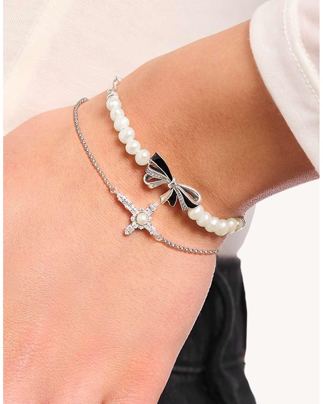 Thomas Sabo Natural Bow Bracelet With Freshwater Pearls Lovely Romance