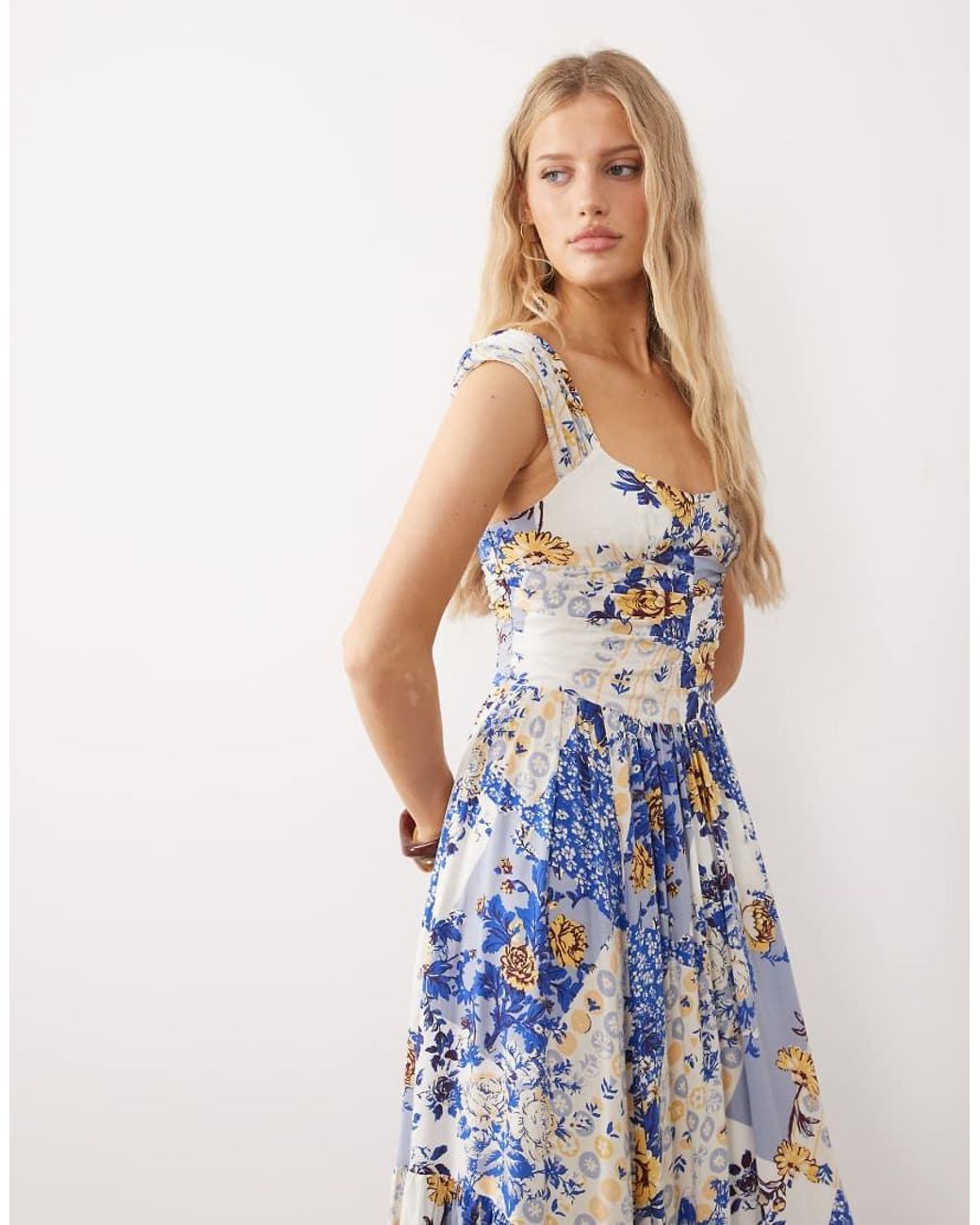 Free People White Corset Style Drop Waist Maxi Dress