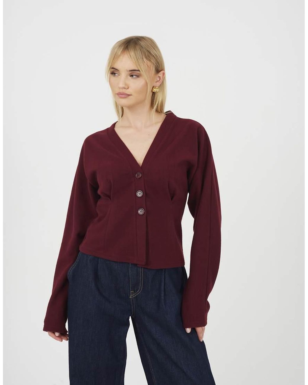 Brave Soul Purple Long Sleeve Button Down Top With Pleats