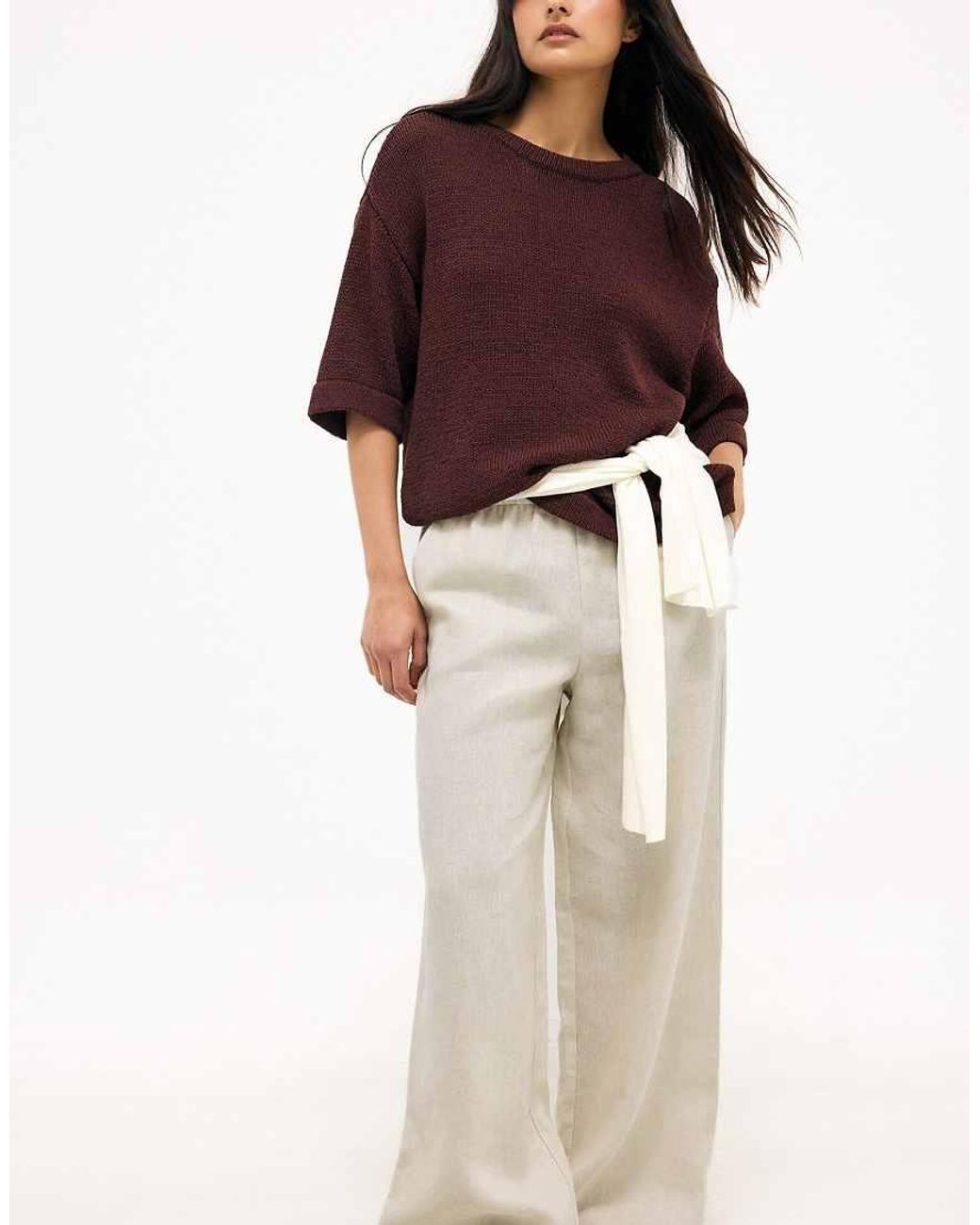 NA-KD Natural Drawstring Linen Trouser
