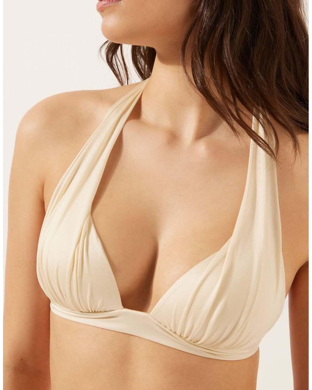 Calzedonia Natural Shiny Satin Padded Triangle Bikini Top