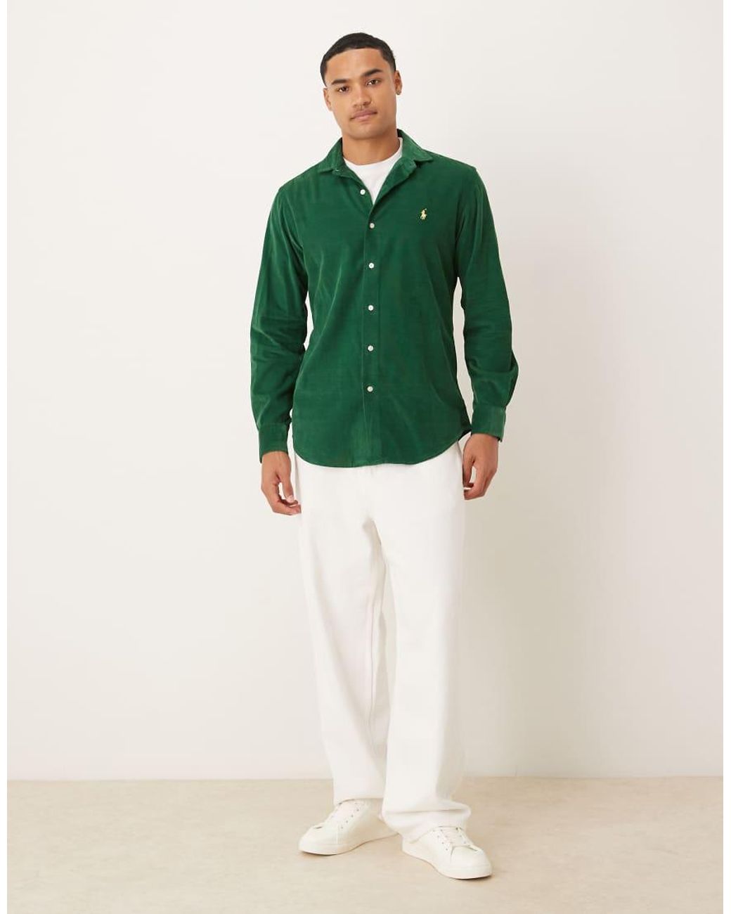 Polo Ralph Lauren Green Custom Fit Icon Logo Corduroy Shirt for men