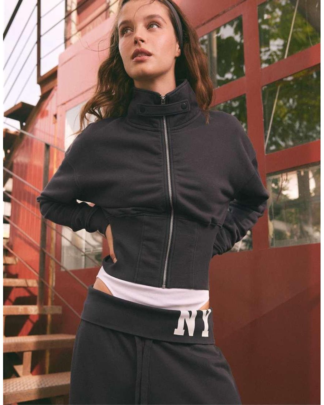 Stradivarius Black Cropped High Neck Sweatshirt