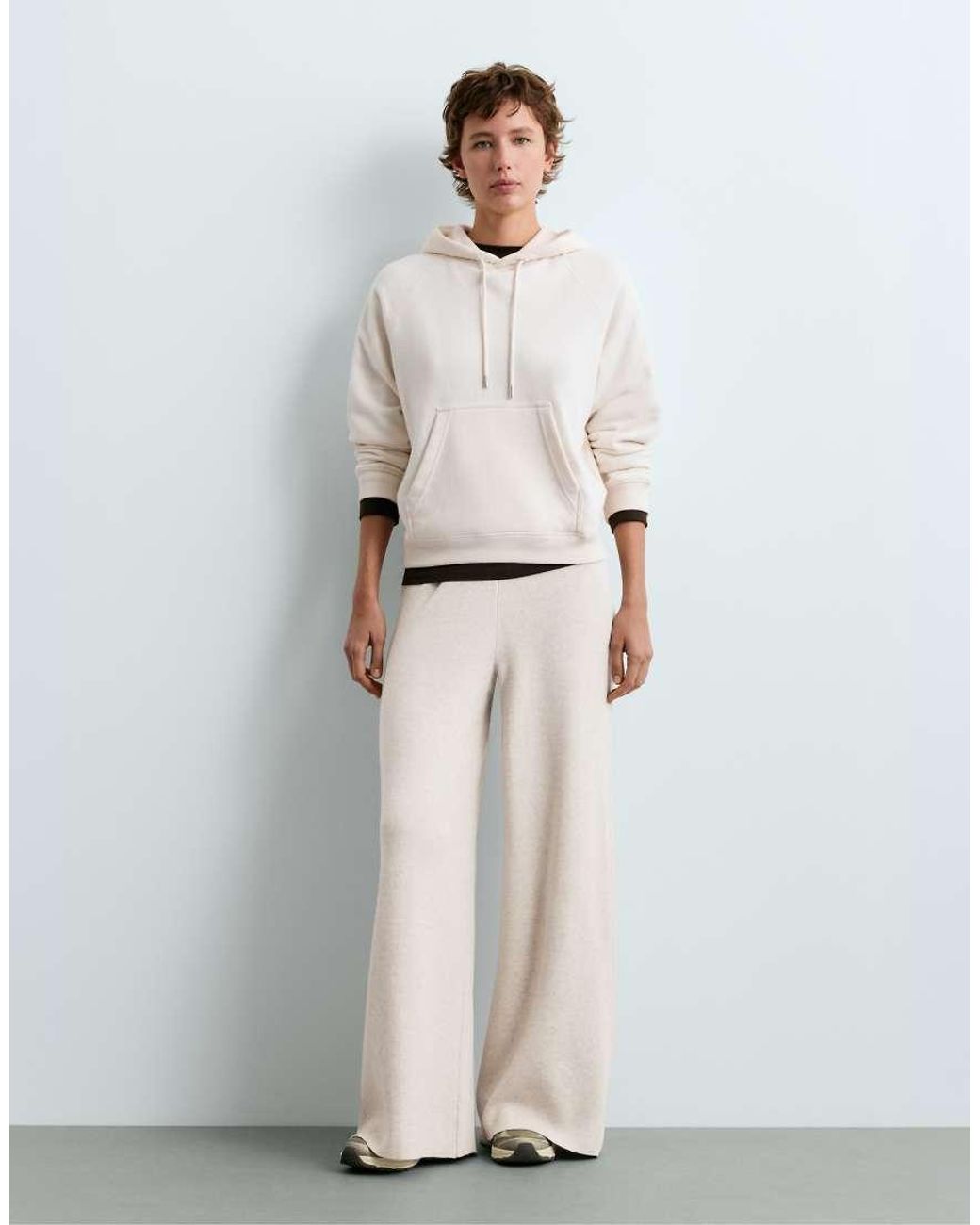 Oysho White Waffle Knit Straight-leg Trousers