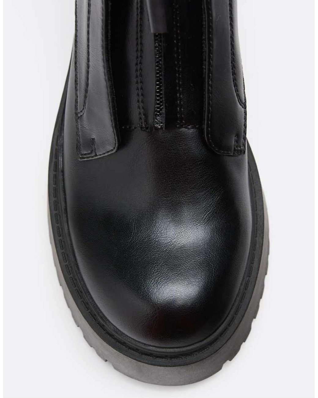 Stradivarius Black Chunky Zip Front Ankle Boots