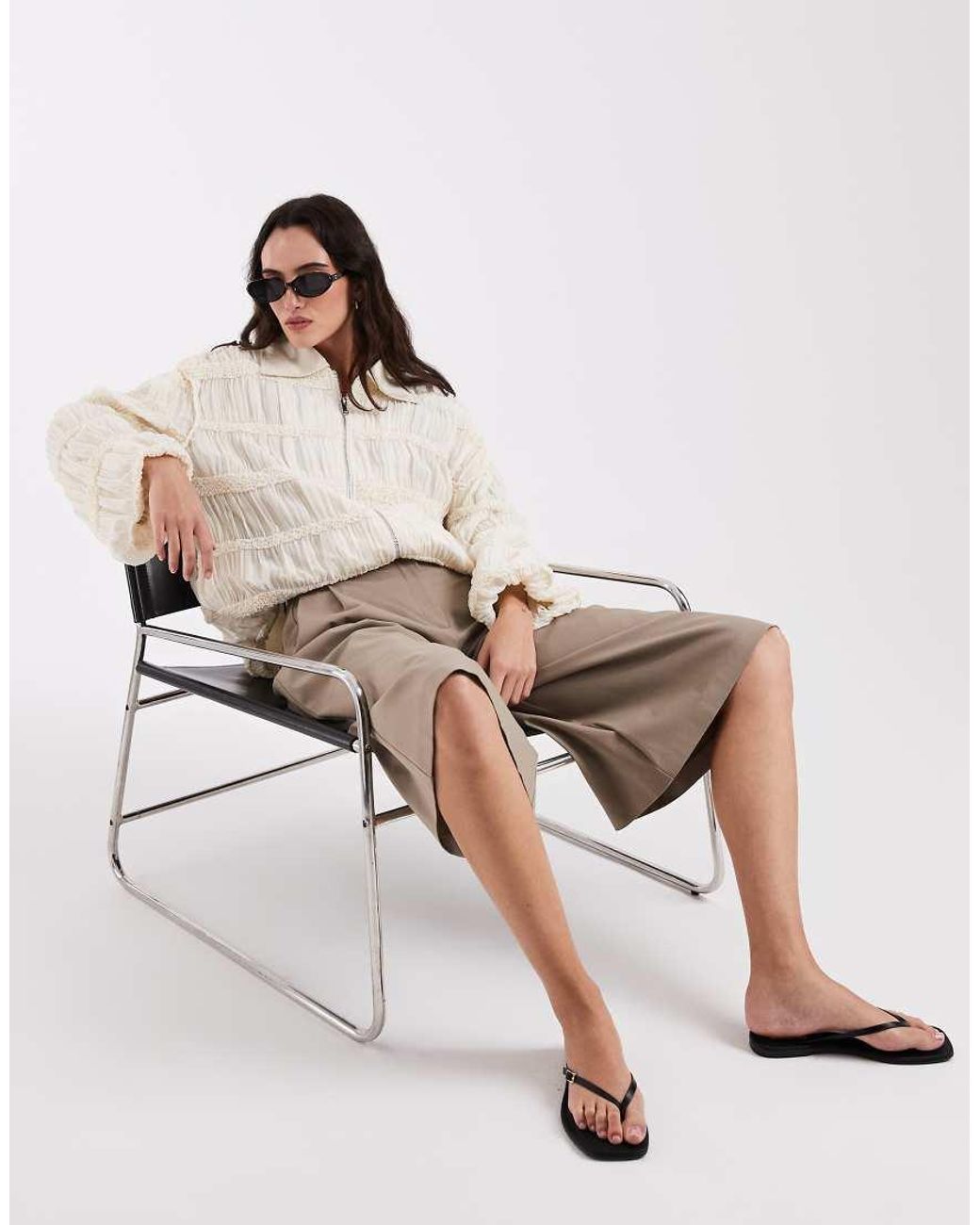laagam Natural Kiara Textured Bomber Jacket