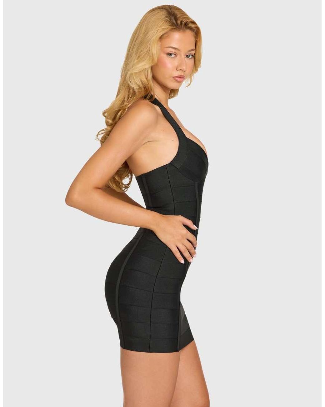 Oh Polly Black Bandage Halterneck Mini Dress