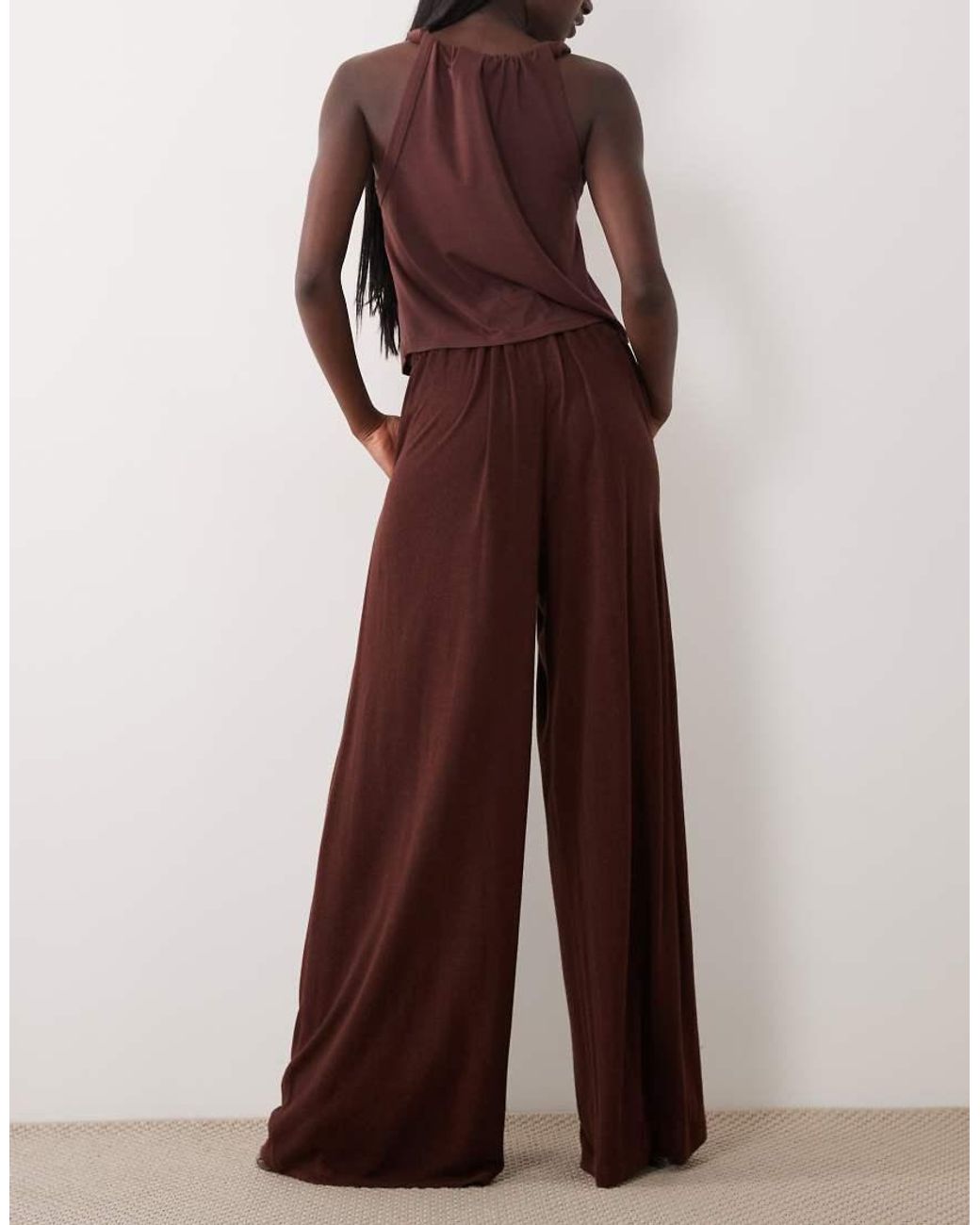 ASOS Brown Viscose Linen Super Wide Leg Trouser