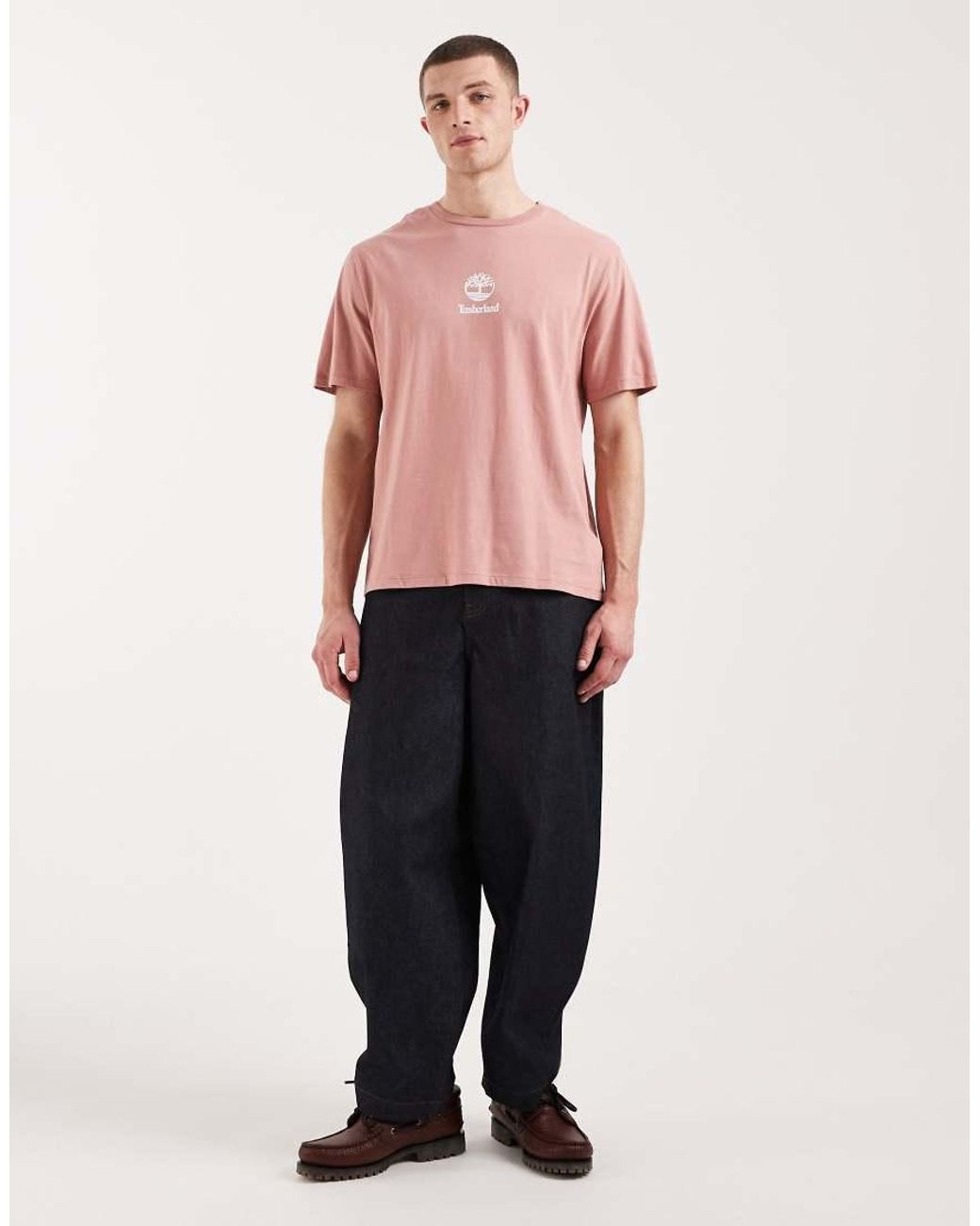 Timberland Pink Print Stack Logo Short-Sleeve Tee for men