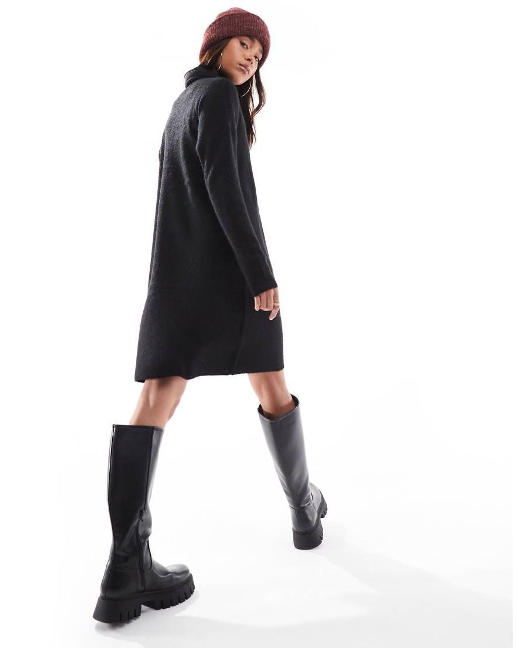 ONLY Black Roll Neck Knitted Mini Sweater Dress