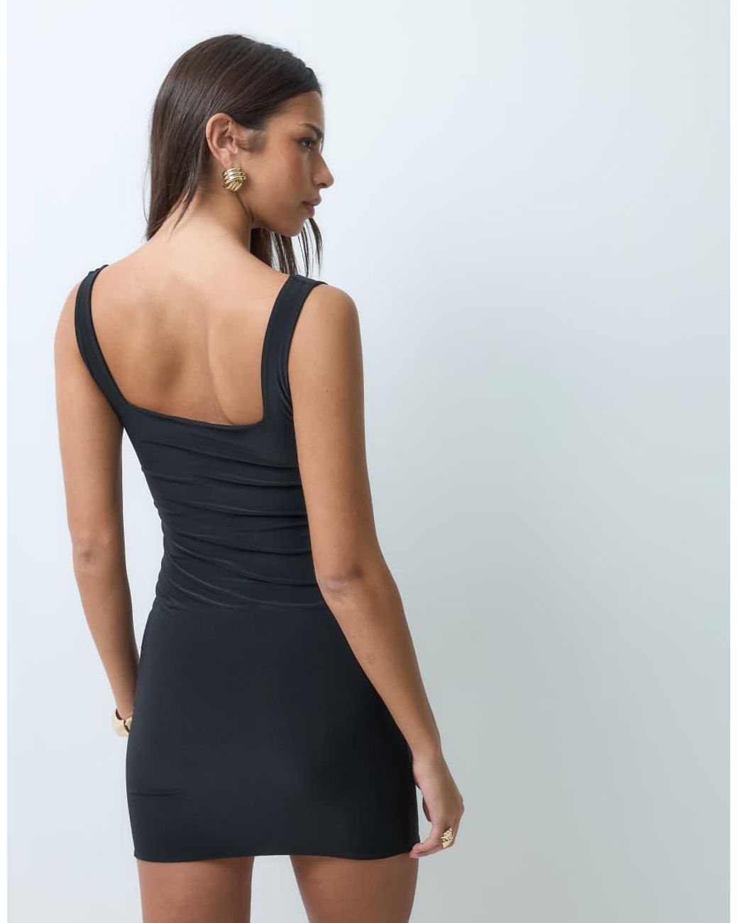 Kaiia White Exclusive Double Sculpted Slinky Square Neck Mini Dress