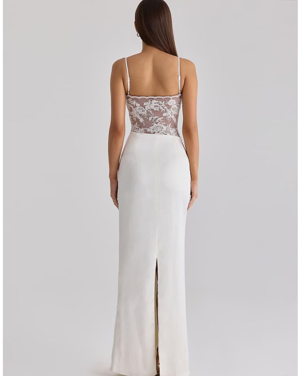 House Of Cb White Eliette Embellished Lace And Satin Maxi Dress
