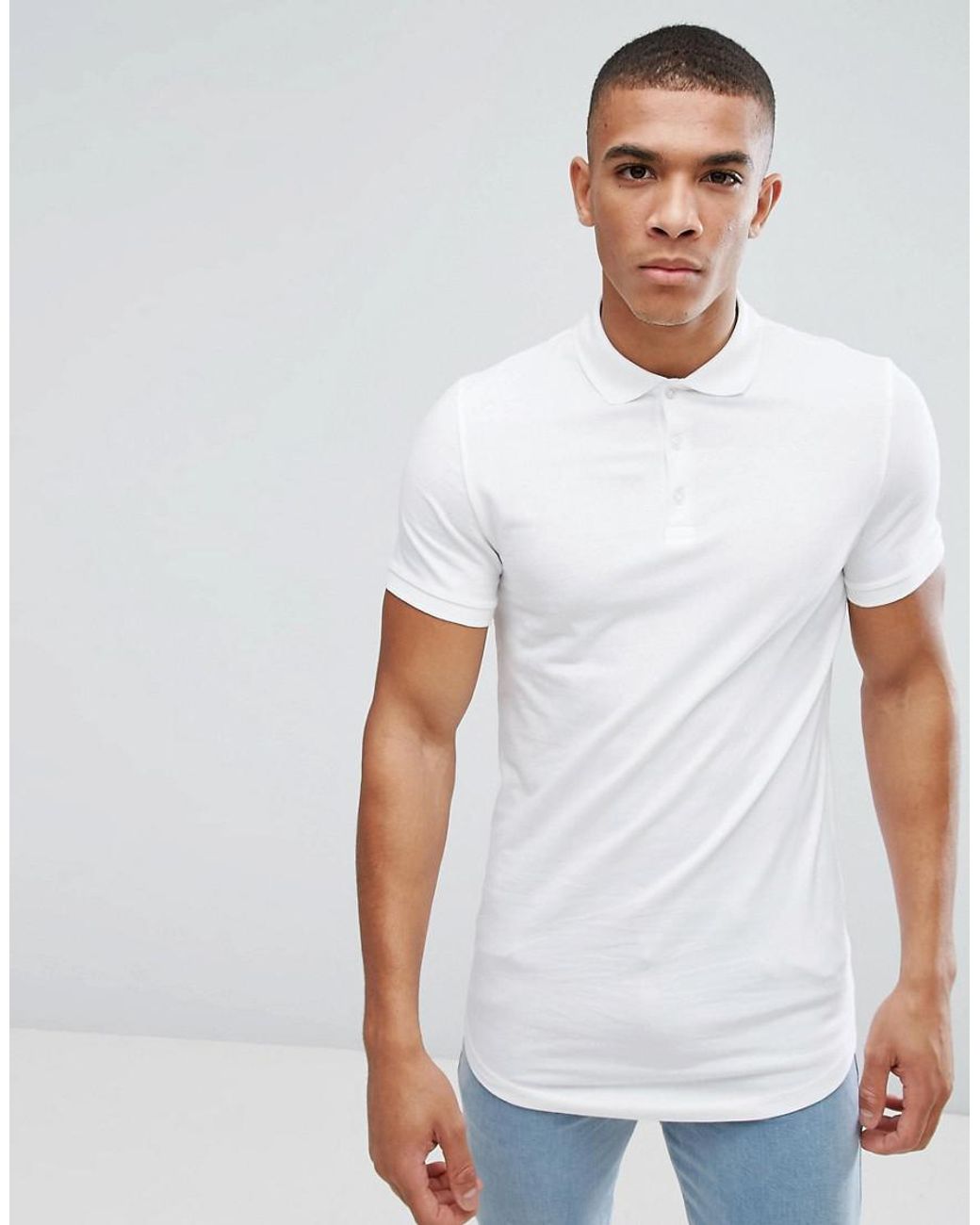 ASOS Longline Muscle Polo With Curve Hem in White for Men | Lyst