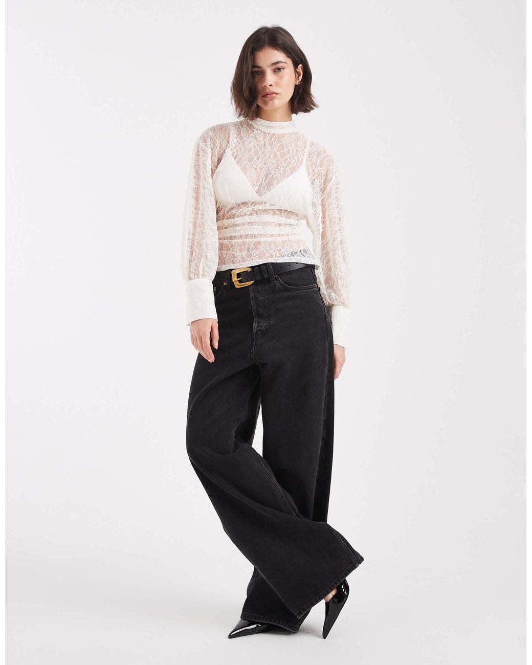 ASOS White Batwing High Neck Blouse