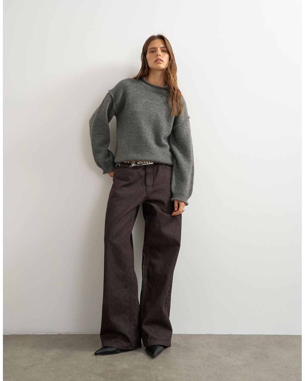 TOPSHOP Gray Gestrickter pullover mit rollsaum