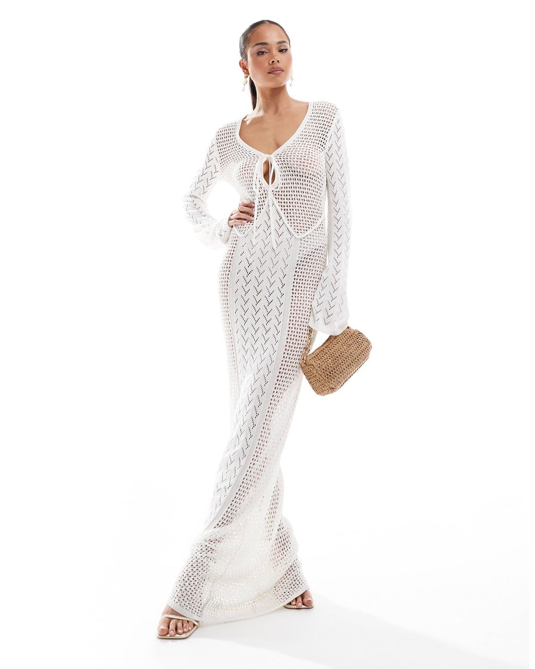 4th & Reckless Crochet Flared Sleeve Keyhole Detail Maxi Beach Dress in White | Lyst 4th & Reckless Crochet Flared Sleeve Keyhole Detail Maxi Beach Dress in White | Lyst