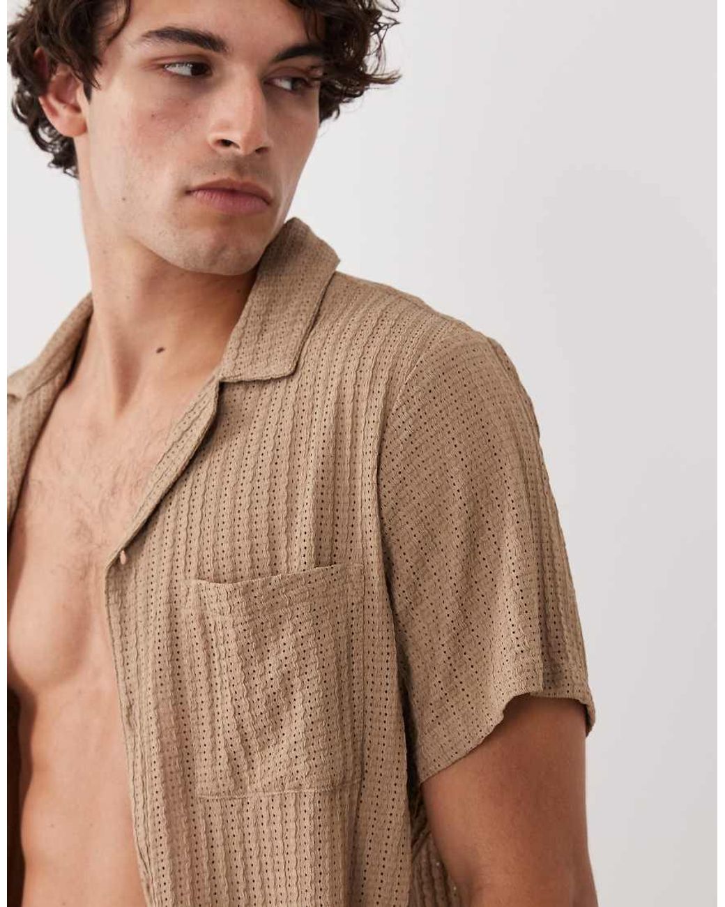 South Beach Brown Crochet Beach Shirt for men