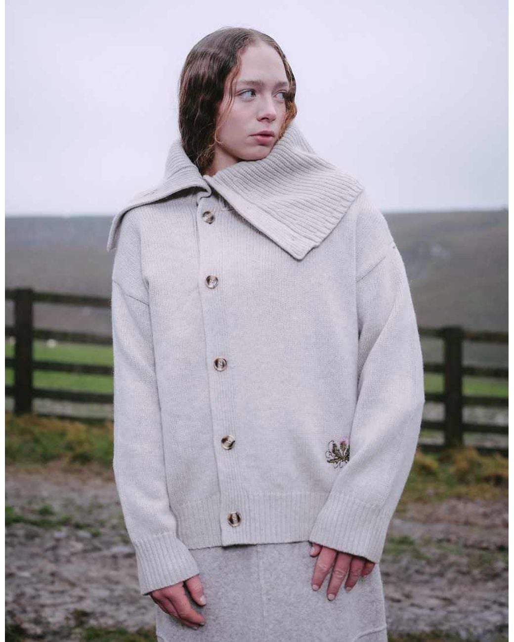 Muse Assembly Natural Oversized Collar Fiona Cardigan