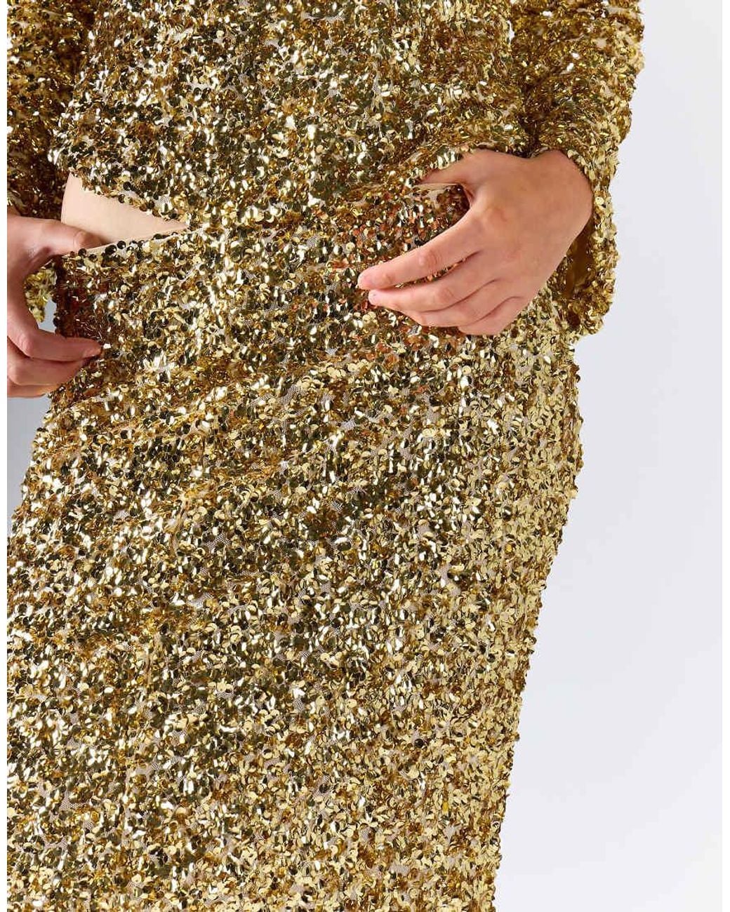 Glamorous Metallic Side Slit Midi Skirt